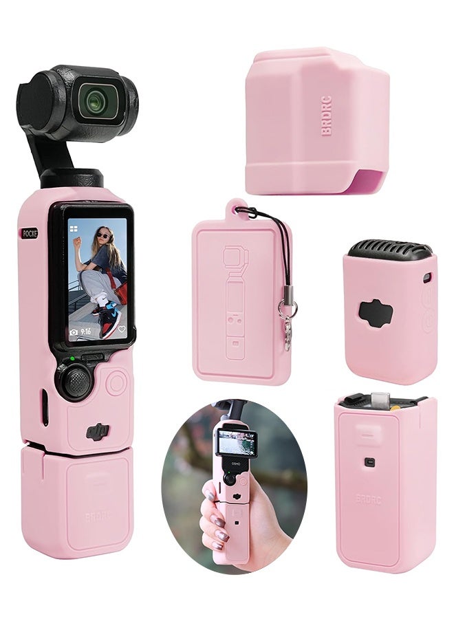 Wffo Suitable for DJI OSMO Pocket 3 Case - Silicone Protective Case Cover - Lens Cover Compatible with DJI OSMO Pocket 3 - Screen Protector Grip Cover Accessories - Shockproof, Anti-Slip, Dustproof - Pink - Image 1