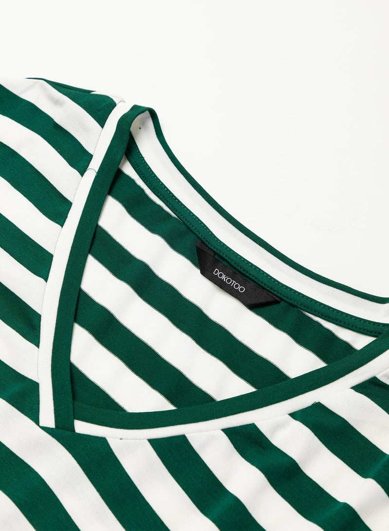 Dokotoo Women's Summer Dresses Short Sleeve V Neck Cute Striped Split Maxi Dress Beach Vacation Cruise Outfits 2026 Loose Fit Spring Rendy Casual Resort Wear Boho Dress Fashion Clothing Green - Image 5