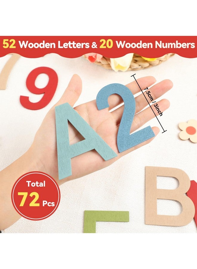 Lonfliness 72Pcs Boho Wooden Letters 3 Inch Wooden Letters and Numbers Set Wooden Alphabet Letters for DIY Crafts Spelling Home Wall Decor Educational Learning Gift Photo Prop - Image 2