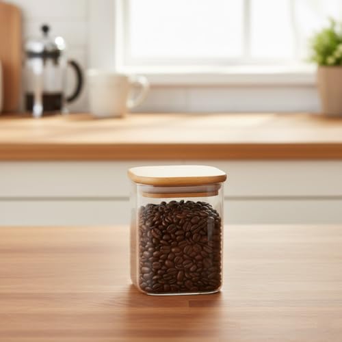 Femora Kitchen Storage Jars Borosilicate Glass Jar with Wooden Lid Air Tight Jar, 450 ML, Pack of 1, Transparent - Image 1