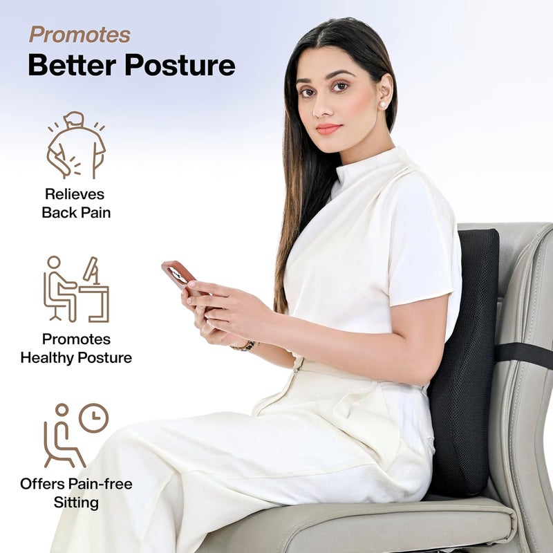 FOverA FOVERA Back Support for Office Chair 2 Years Warranty Gel Memory Foam Car Seat Back Support Orthopedic Lumbar Back Rest for Back Pain Relief Back Pillow for Sitting Mesh Black Large - Image 2