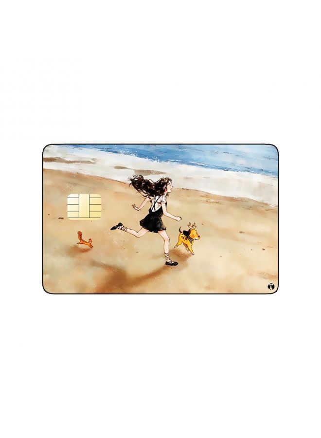 RKN PRINTED BANK CARD STICKER Beautiful Girl Drawing With Puppy At Beach - Image 2