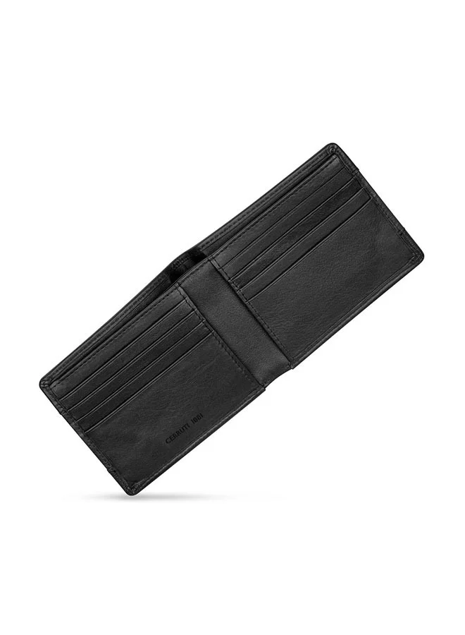 CERRUTI 1881 Croco and Plain Design Black Leather Wallet for Men