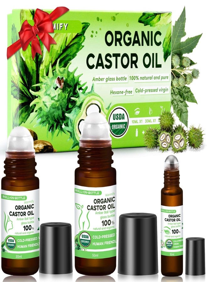 Warmify 3-in-1 Castor Oil Roll on for Eye,Face,Body Skin,Certified Organic Cold Pressed Castor Oil Roller ball unrefined Glass Bottle,Precise & Mess-Free Application & Travel Friendly - Image 1