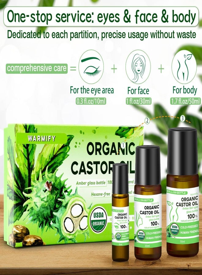 Warmify 3-in-1 Castor Oil Roll on for Eye,Face,Body Skin,Certified Organic Cold Pressed Castor Oil Roller ball unrefined Glass Bottle,Precise & Mess-Free Application & Travel Friendly - Image 2