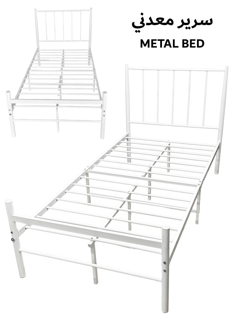 RENOVO Metal Platform Bed Frame size 90*190*34cm with Headboard and Footboard, Heavy Duty Mattress Foundation with Steel Slats Support, White  - Image 1