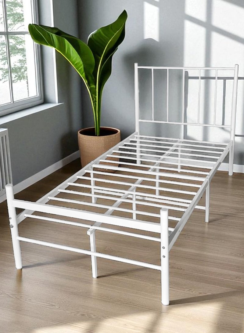 RENOVO Metal Platform Bed Frame size 90*190*34cm with Headboard and Footboard, Heavy Duty Mattress Foundation with Steel Slats Support, White  - Image 2