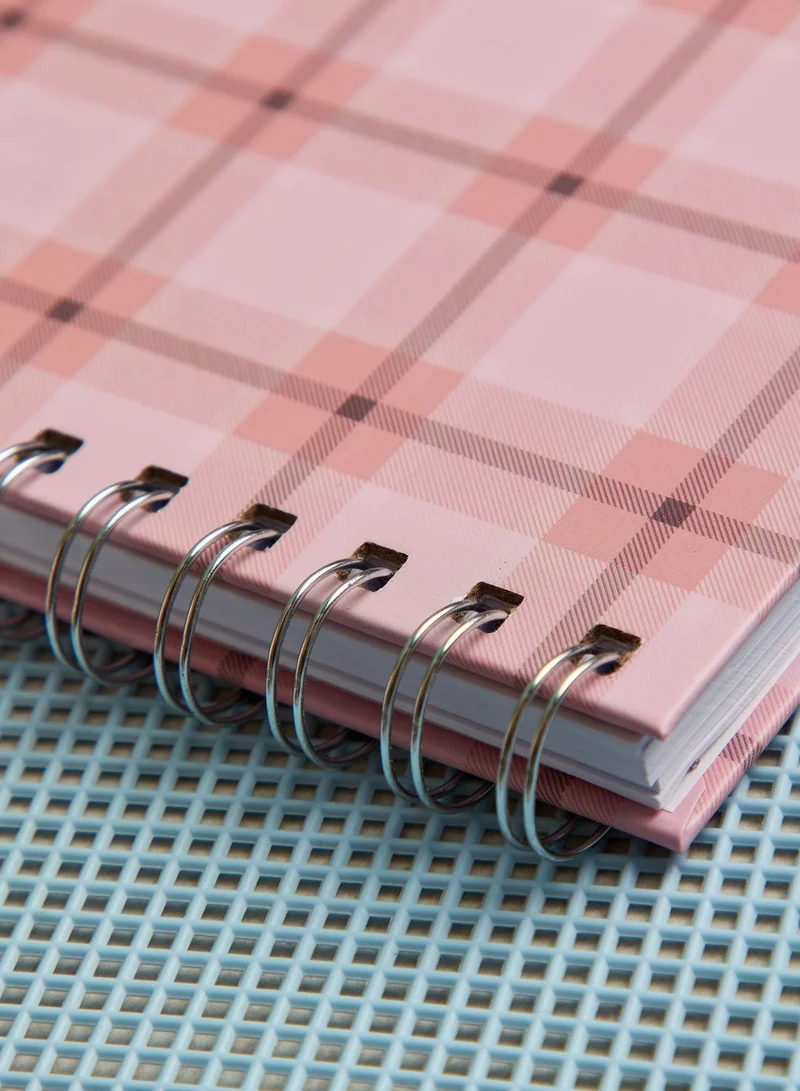 Back to school kit A5 Spiral Hardcover Notebook - Pink Check
