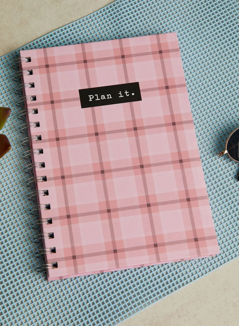 Back to school kit A5 Spiral Hardcover Notebook - Pink Check