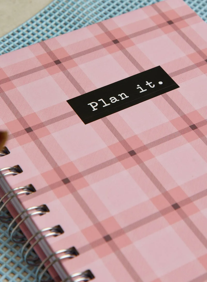 Back to school kit A5 Spiral Hardcover Notebook - Pink Check