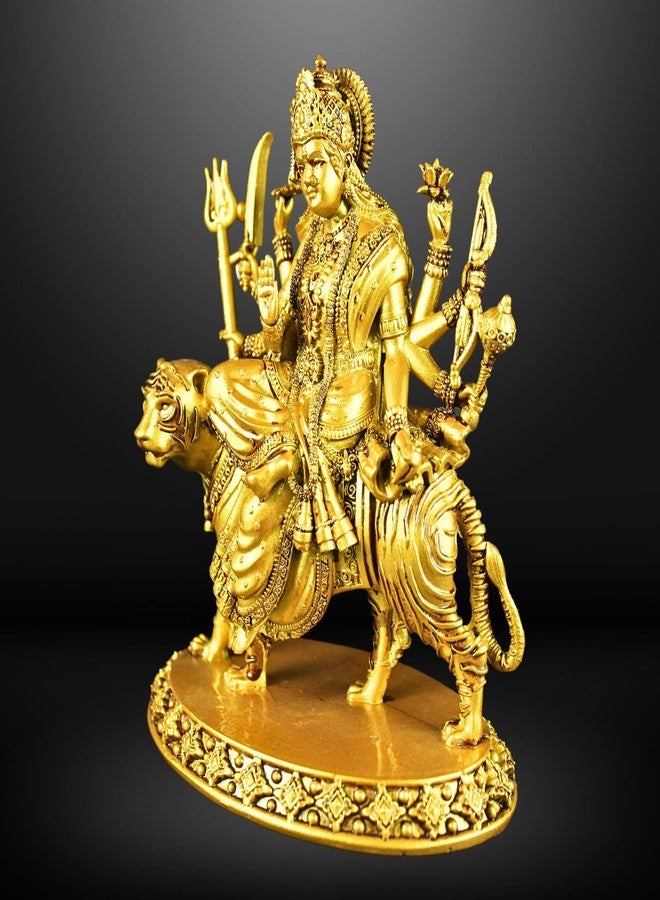 NEEANN Durga Devi MATA Rani Sherawali MATA Idol - 6-Inch Polystone Statue with Brass & Antique Silver Finish Warrior Pose on Tiger Vastu Decorative Murti Home, Office & Puja Room (Brass Colour) - Image 4