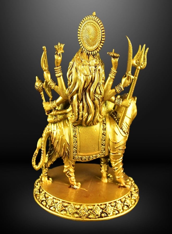 NEEANN Durga Devi MATA Rani Sherawali MATA Idol - 6-Inch Polystone Statue with Brass & Antique Silver Finish Warrior Pose on Tiger Vastu Decorative Murti Home, Office & Puja Room (Brass Colour) - Image 5