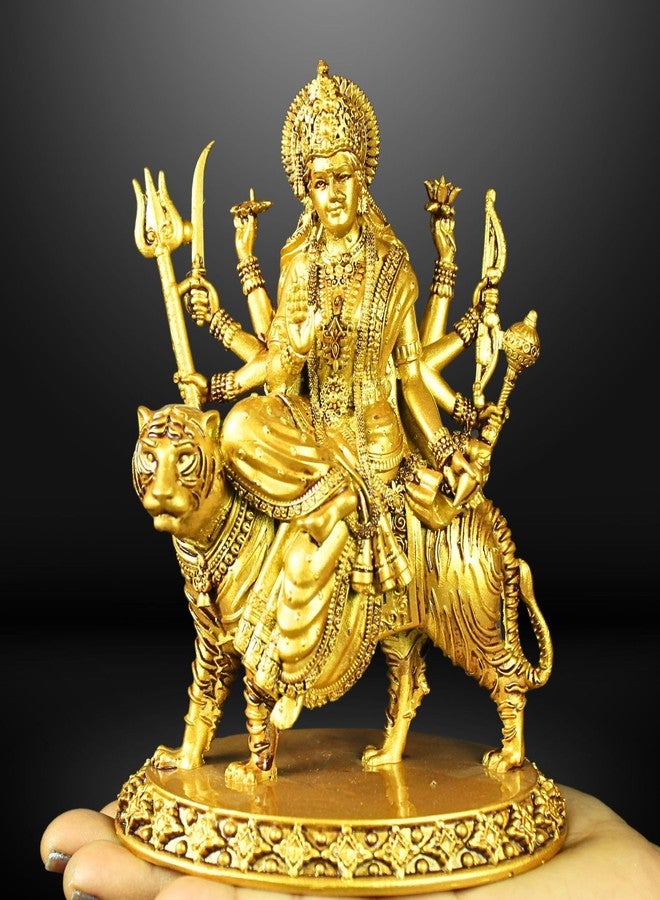 NEEANN Durga Devi MATA Rani Sherawali MATA Idol - 6-Inch Polystone Statue with Brass & Antique Silver Finish Warrior Pose on Tiger Vastu Decorative Murti Home, Office & Puja Room (Brass Colour) - Image 3