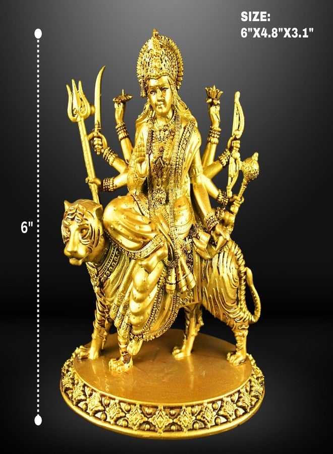 NEEANN Durga Devi MATA Rani Sherawali MATA Idol - 6-Inch Polystone Statue with Brass & Antique Silver Finish Warrior Pose on Tiger Vastu Decorative Murti Home, Office & Puja Room (Brass Colour) - Image 2