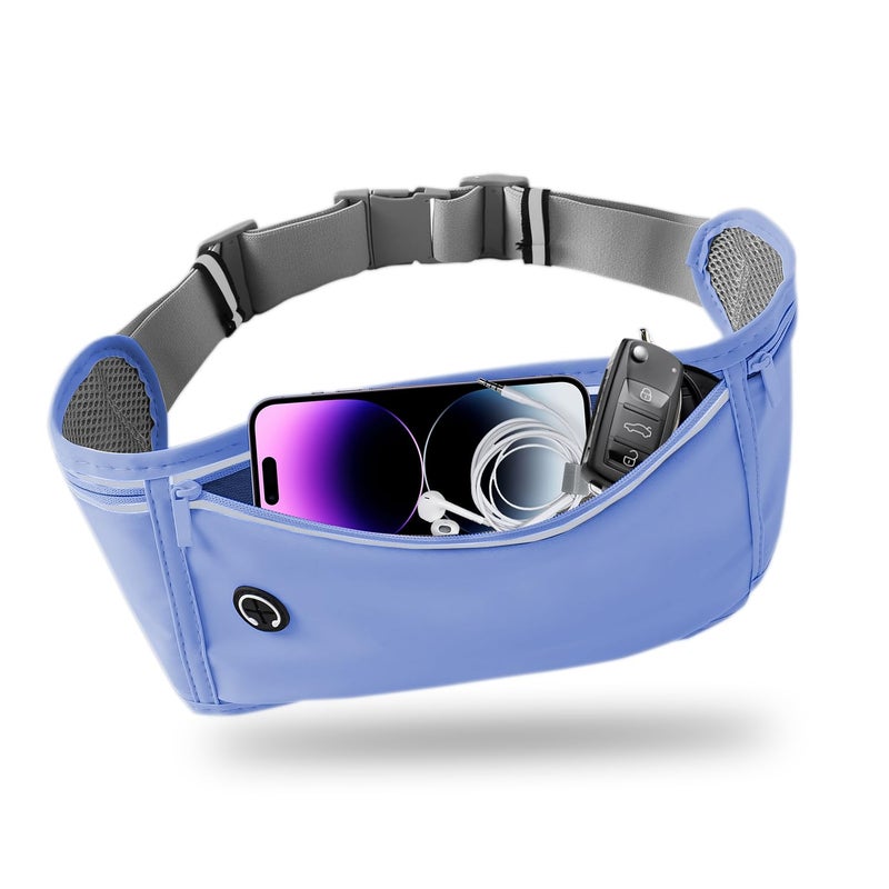 JUCURRI Slim Running Belt for Women Men,Runners Fanny Pack Phone Holder,Money Belt,Running Gear Accessories,with 3 Pockets.(Blue) - Image 1