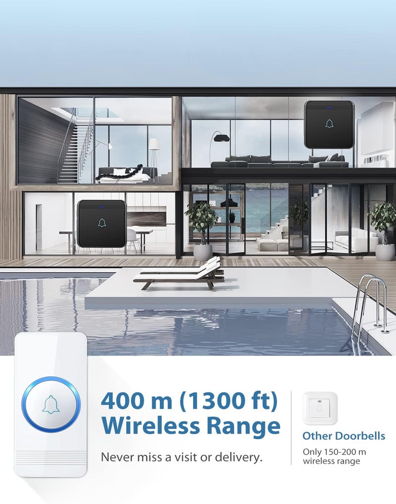 AVANTEK Wireless Doorbell, D-3W Waterproof Door Chime Kit Operating at over 1300 Feet with 2 Plug-In Receivers, 52 Melodies, CD Quality Sound and LED Flash - Image 3