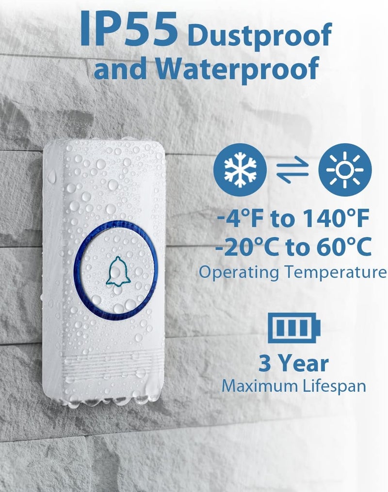 AVANTEK Wireless Doorbell, D-3W Waterproof Door Chime Kit Operating at over 1300 Feet with 2 Plug-In Receivers, 52 Melodies, CD Quality Sound and LED Flash - Image 4