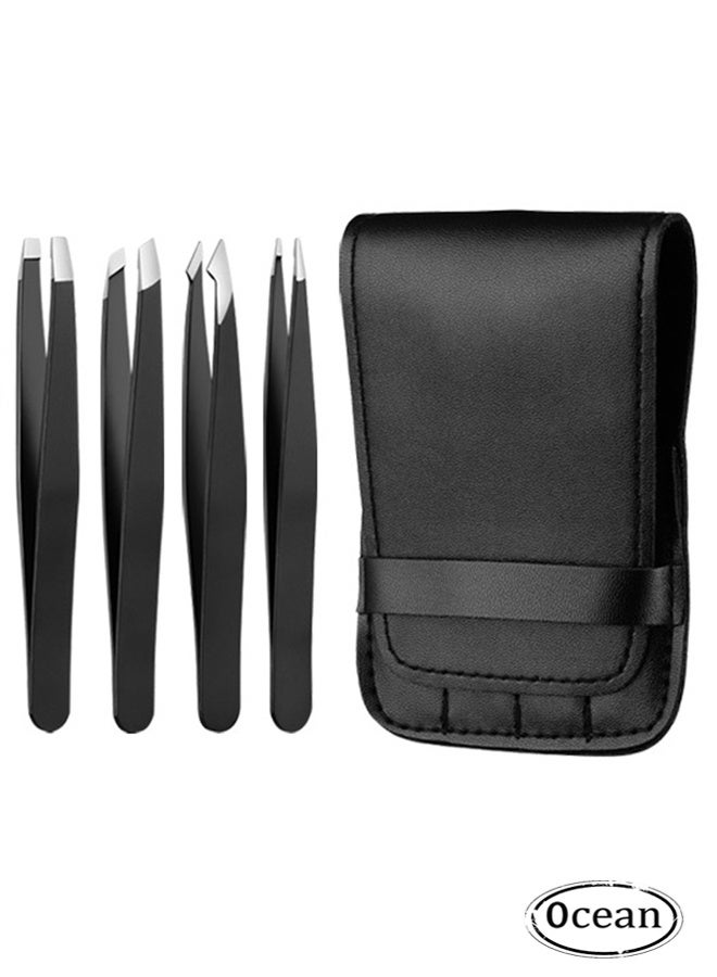 JS Tweezers Set - Professional Stainless Steel Tweezers for Eyebrows - Great Precision for Facial Hair, Ingrown Hair Removal, Facial Hair Removal - Image 1