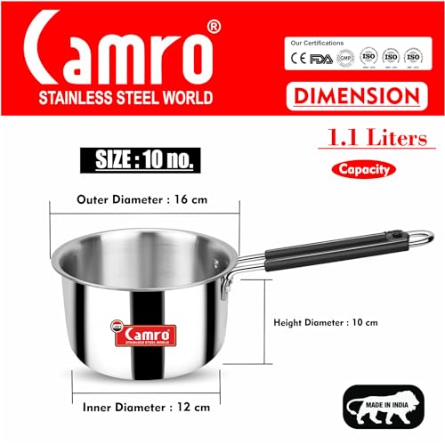 Camro Tripro Triply Artisian (10 No, 1 Liters) Tea Pan MilkPan Saucier Cooking Pot for Chai Boil Warm Herb-Spice-Infusion, Heat Resist Handle, Induction Friendly & Gas Ready 6-Year Warranty - Image 2
