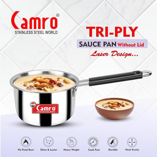 Camro Tripro Triply Artisian (10 No, 1 Liters) Tea Pan MilkPan Saucier Cooking Pot for Chai Boil Warm Herb-Spice-Infusion, Heat Resist Handle, Induction Friendly & Gas Ready 6-Year Warranty - Image 4