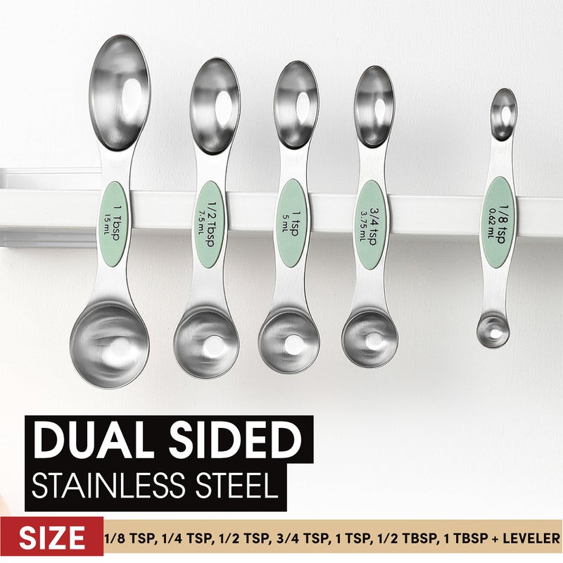Spring Chef Stainless Steel Magnetic Measuring Spoons Set of 8 with Leveler, Dual Sided Teaspoon & Tablespoon Set, Nesting Metal Kitchen Gadgets for Baking & Cooking, Fits in Spice Jars - Pistachio - Image 3