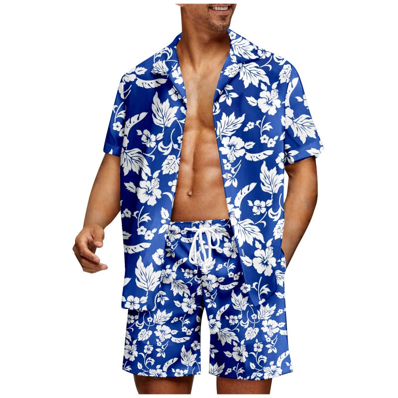 Men's Hawaiian Print Short Sleeve Shirt and Shorts Set - Image 2