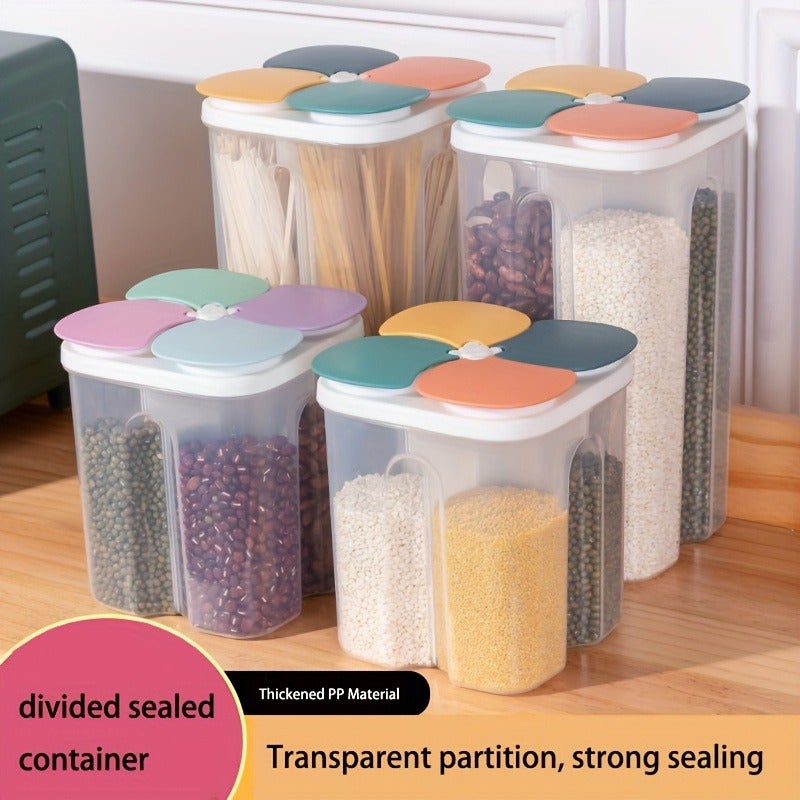 Five Grains Sealed Storage Container with Compartments Suitable for Beans, Legumes & Dry Food - Plastic Moisture-Proof Pantry Organizer with Snap Lid, Multi-Compartment Canister for, Pasta, Cereal, Kitchen & Pantry Shelf - Image 3