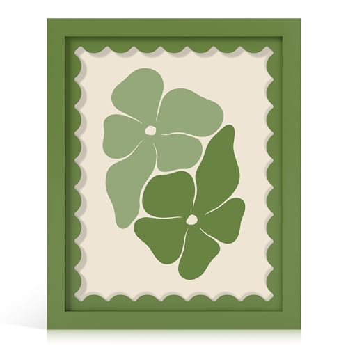 THKRLOF 8x10 Picture Frame with Real Glass Wooden cute 8 x 10 Photo Frame with Wavy Mat for Tabletop and Wall Hanging Green 1 Pack - Image 1