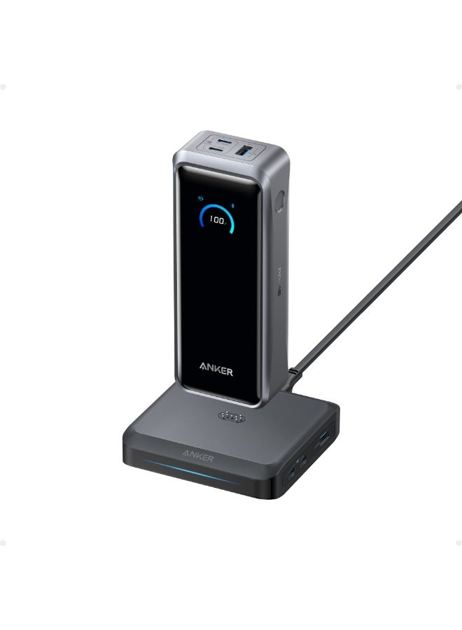 أنكر Anker Prime Power Bank and Charging Base, 26,250mAh 300W Max Portable Charger with Base for 6 Devices, Two-Way Charging, TSA-Approved, App Control, for MacBook, iPhone 17/16 Series, and More Phantom Gray - Image 1