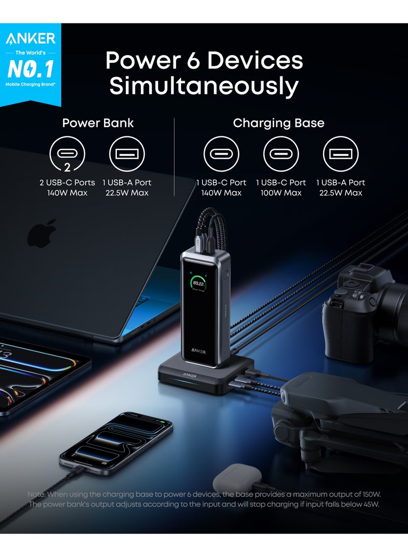 أنكر Anker Prime Power Bank and Charging Base, 26,250mAh 300W Max Portable Charger with Base for 6 Devices, Two-Way Charging, TSA-Approved, App Control, for MacBook, iPhone 17/16 Series, and More Phantom Gray - Image 2