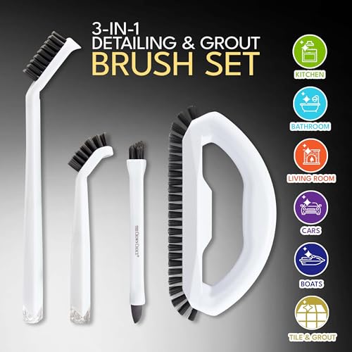The Crown Choice Grout Cleaning Brush Set (4 Pcs) Heavy Duty Hand Grout Scrub Brush & Detail Cleaning Brush Set for Baseboards,Floor, Corners, Shower, Bath Tub & Tiles - Image 2