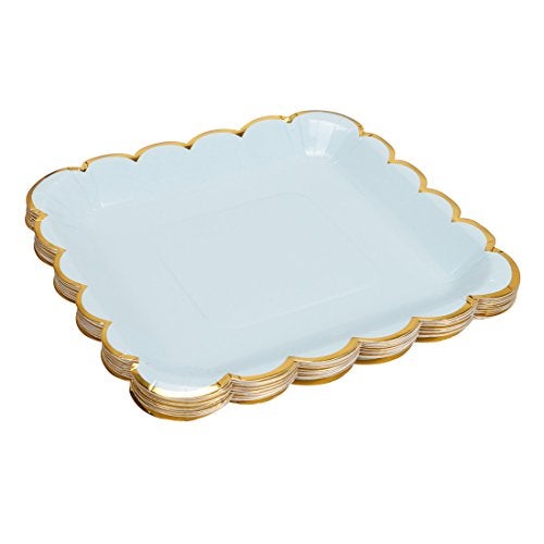 Geeklife Square Paper Plates with Sparkly Scalloped Gold Foil Border,9 inch Light Blue Decorative Party Dessert Plates Set, 20 count - Image 2