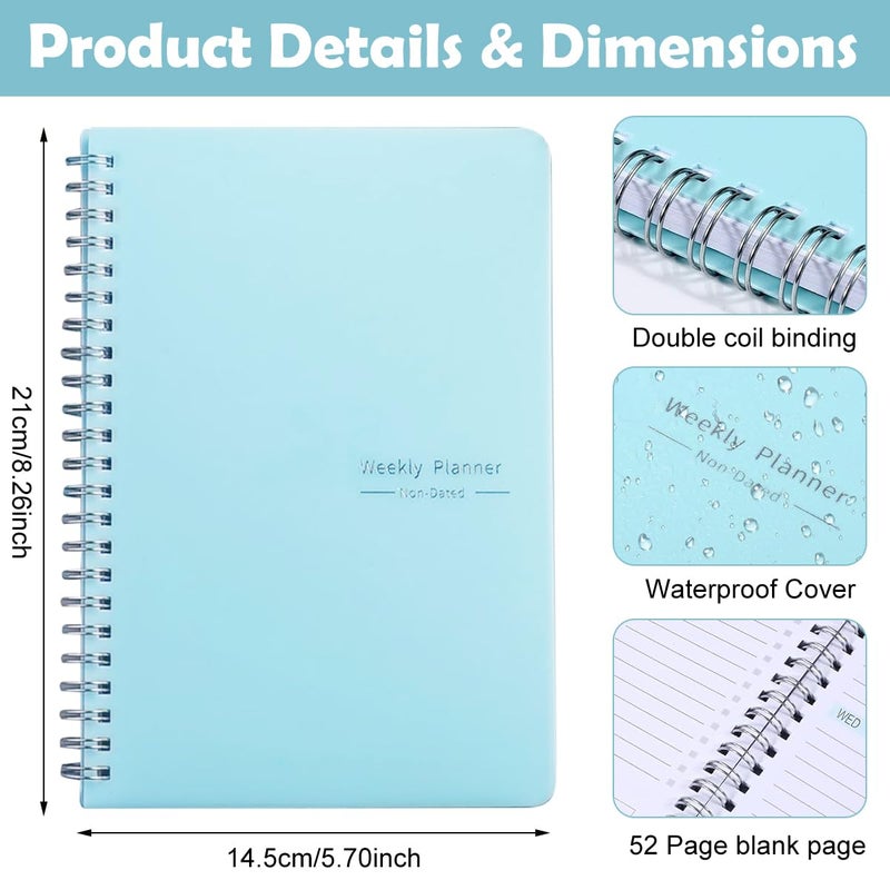 OFIFO ® Weekly Planner 2025 Diary A5 Note Book Daily Waterproof Blue PP Cover 52 Pages Notebook Weekly Goals Tracking School Gift for Students Friends 3PCS - Image 2