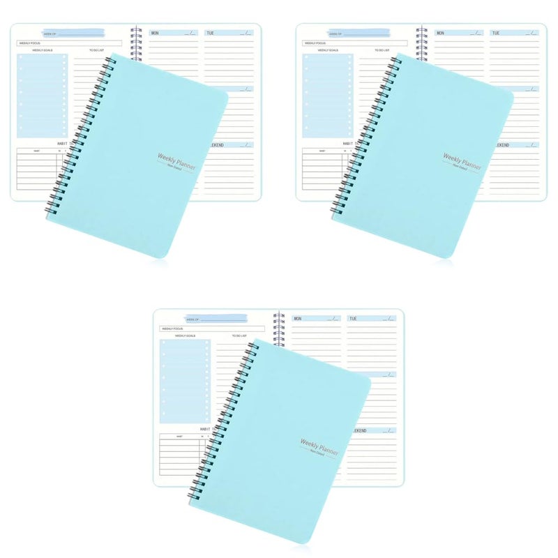 OFIFO ® Weekly Planner 2025 Diary A5 Note Book Daily Waterproof Blue PP Cover 52 Pages Notebook Weekly Goals Tracking School Gift for Students Friends 3PCS - Image 1