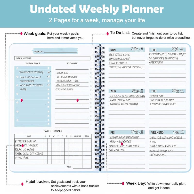 OFIFO ® Weekly Planner 2025 Diary A5 Note Book Daily Waterproof Blue PP Cover 52 Pages Notebook Weekly Goals Tracking School Gift for Students Friends 3PCS - Image 4