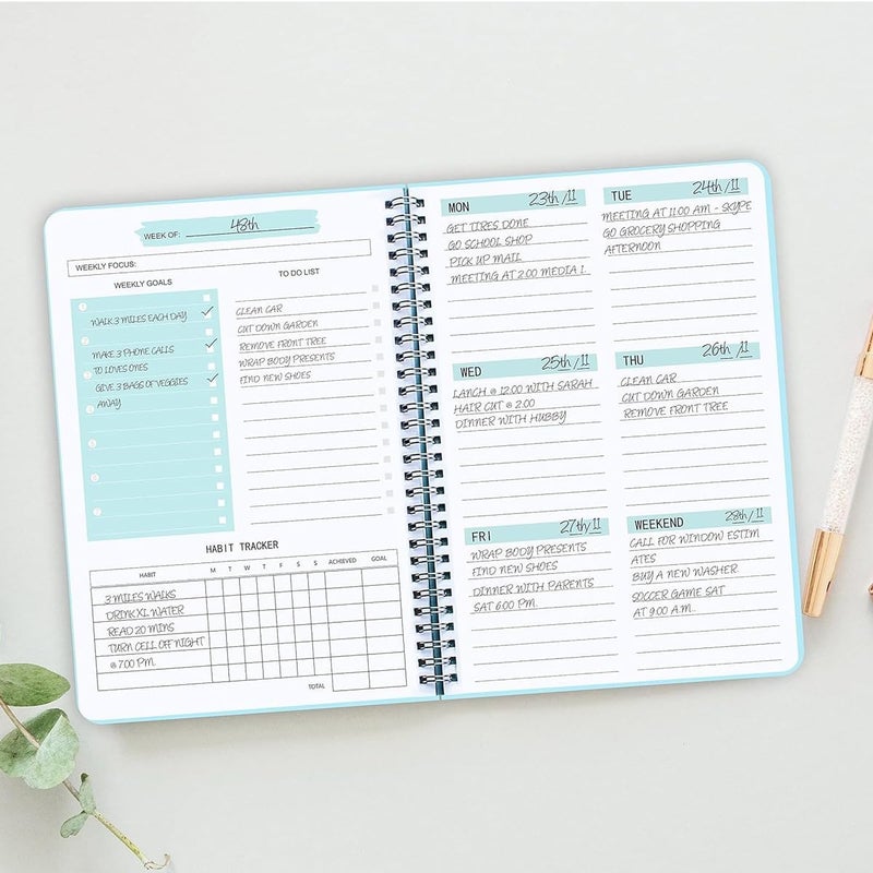OFIFO ® Weekly Planner 2025 Diary A5 Note Book Daily Waterproof Blue PP Cover 52 Pages Notebook Weekly Goals Tracking School Gift for Students Friends 3PCS - Image 5