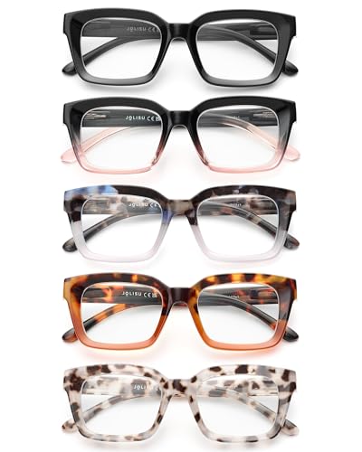 JOLISU 5 Pack Reading Glasses for Women,Blue Light Blocking Computer Readers,Oversized Square Eyeglasses with Spring Hinge +2.75 - Image 1