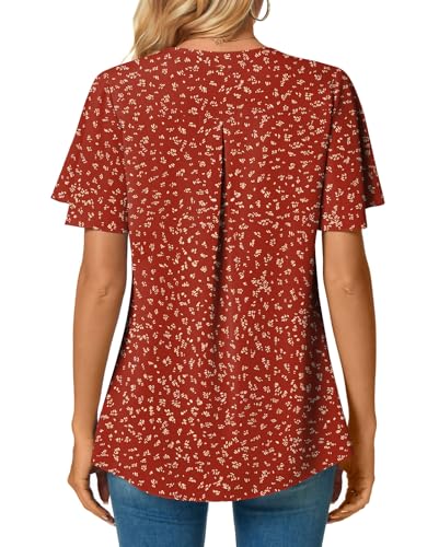 Anyally Women's Summer Dressy Chiffon Blouses Plus Size V Neck Ruffle Short Sleeve Tunic Tops for Leggings Casual T-Shirts, 3XL Polka Dots Red - Image 4