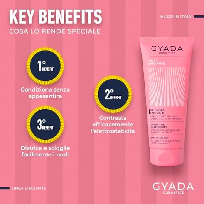 GYADA COSMETICS Smoothing Hair Conditioner, Lightweight Anti-Static Formula with Linseed, Oat, Acai, Amaranth Extracts, 6.76 fl oz - Image 2