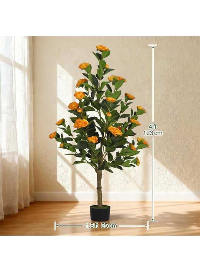TIMBERHIDE 4FT Artificial Camellia Tree 2-Pack,Realistic Fake Potted Plants with Flowers&Planters,Indoor/Outdoor Faux Flowering Trees for Home,Office,Porch,Wedding,and Housewarming Gift Decor,Orange - Image 2