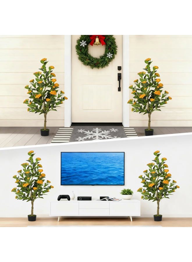 TIMBERHIDE 4FT Artificial Camellia Tree 2-Pack,Realistic Fake Potted Plants with Flowers&Planters,Indoor/Outdoor Faux Flowering Trees for Home,Office,Porch,Wedding,and Housewarming Gift Decor,Orange - Image 5
