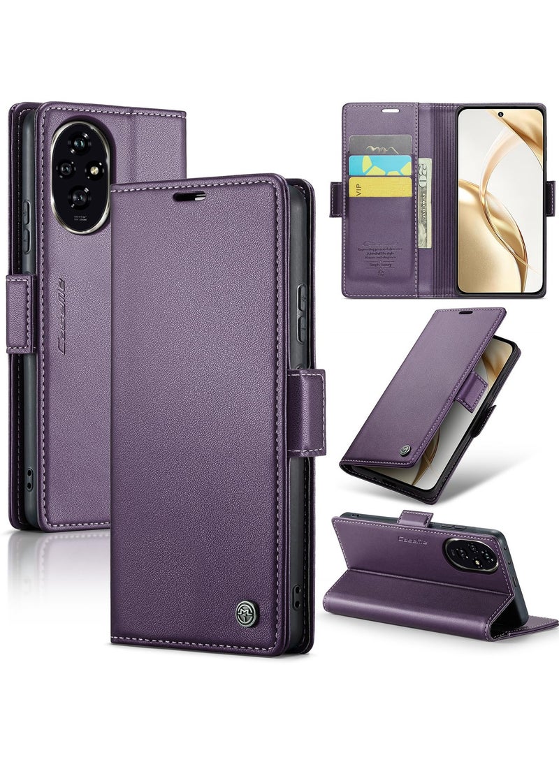 CaseMe Phone Case Luxury PU Leather Design Anti Fingerprint 023 Flip Cover Card Slot Holder Cover For Honor 200 (Purple) - Image 1