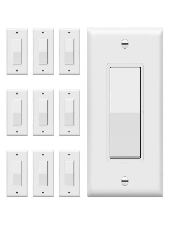 ENERLITES مفتاح حائط أحادي القطب من إنرلايتس 91150-wwp بقوة 15 أمبير، أبيض، عبوة من 10 قطع - Image 1