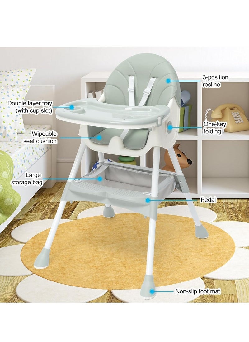 Captaintech Chair for Babies and Toddlers, 3-in-1 High Chairs with Five Point Seat Belt and Double Large Tray, Adjustable Foldable Baby High Chair for Ages 6 Months and Up  - Image 4