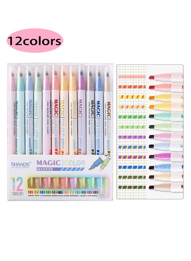 SHANDS 12pcs Magic Color Changing Highlighter and Pen Set, Dual-Tip Drawing Markers for Easy Color Change, Colorful Chisel Markers for Students and Office Supplies, Bullet Journaling Kit, Artistic Drawing Se - Image 1