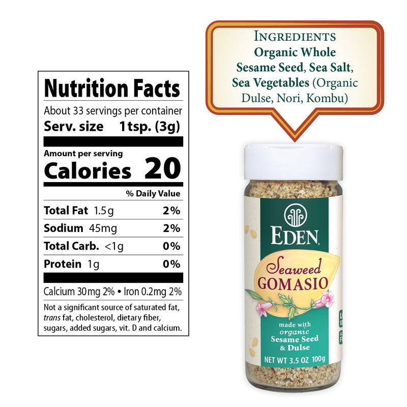 Eden Organic Seaweed Gomasio, 3.5 oz Galss Jar, Sesame Salt - Image 2