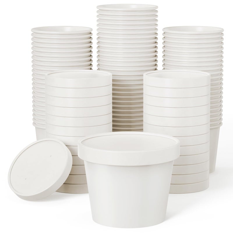 50pack 12oz Paper Soup Containers with Lids Disposable Kraft Paper Food Cups Ice Cream Cups Food Storage with Lids Microwavable and Freezer Safe Suitable for Christmas ThanksgivingWhite