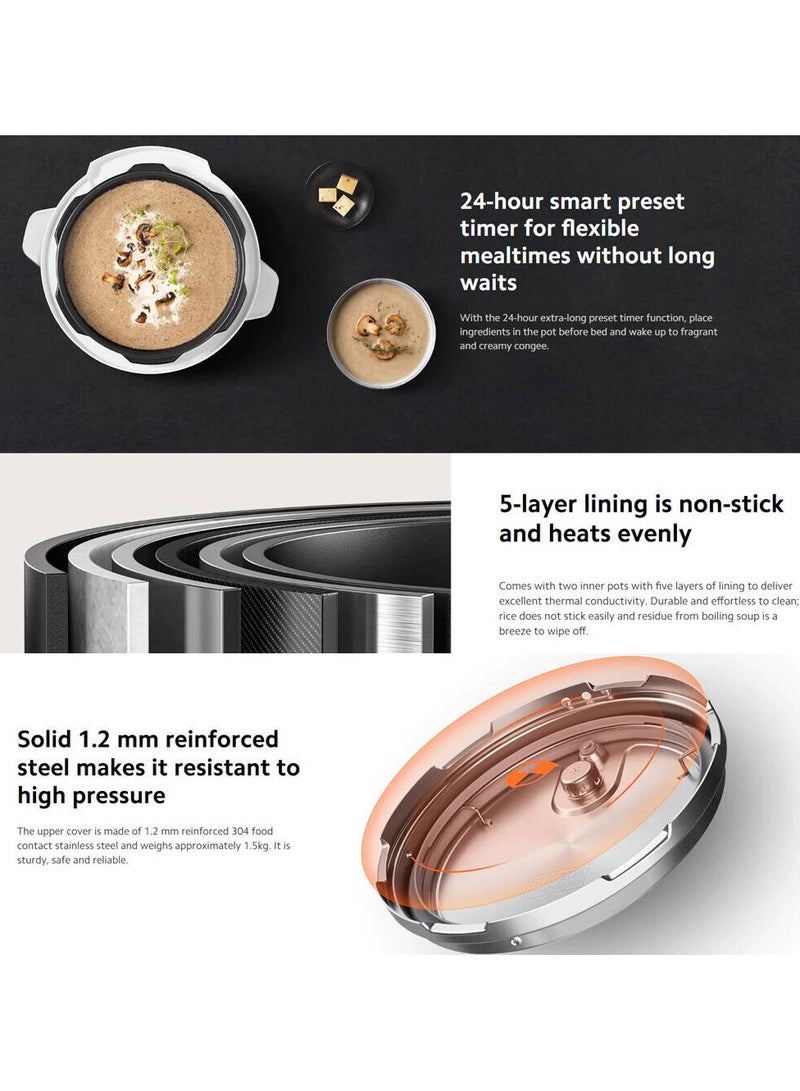Xiaomi Electric Pressure Cooker, 4.8L Capacity, 5-Layer Inner Pots, 7 Texture Levels, 6 Cooking Modes, 8 Safety Features, 24-Hour Smart Timer 4.8 L 1000 W MYL02-1 White - Image 2