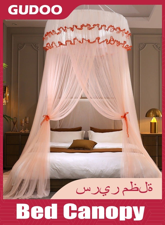 GUDOO Bed Canopy Elegant Lace Round Sheer Mesh Bed Bedspread Round Hoop Bed Canopy Mosquito Net For Single To King Size Bed Curtain 150centimeter  - Image 1