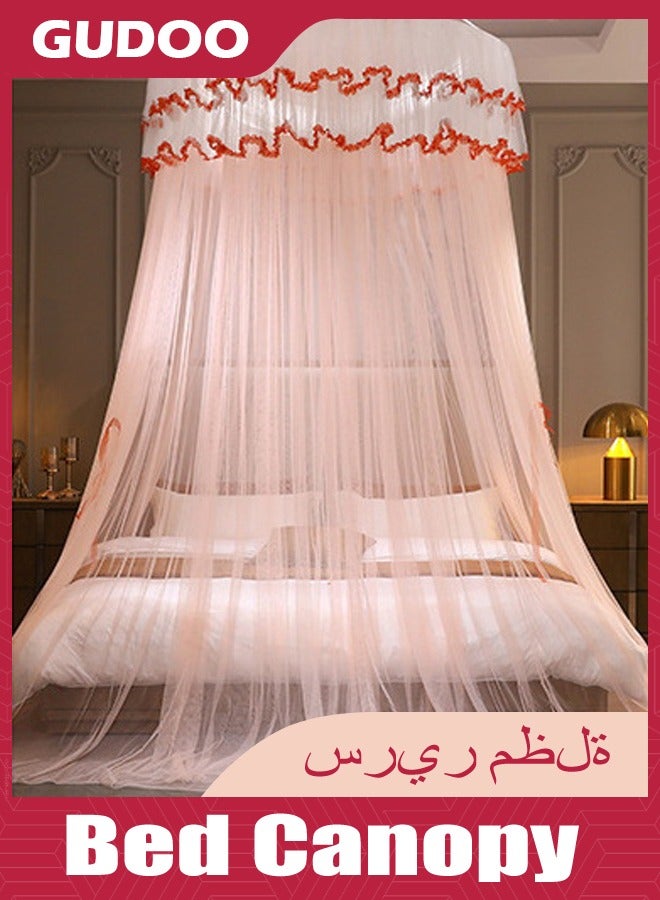 GUDOO Bed Canopy Elegant Lace Round Sheer Mesh Bed Bedspread Round Hoop Bed Canopy Mosquito Net For Single To King Size Bed Curtain 150centimeter  - Image 2